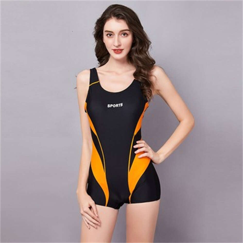2024 New Sports One Piece Women's Printed Contrast Block Flat Angle Multi Color Swimsuit