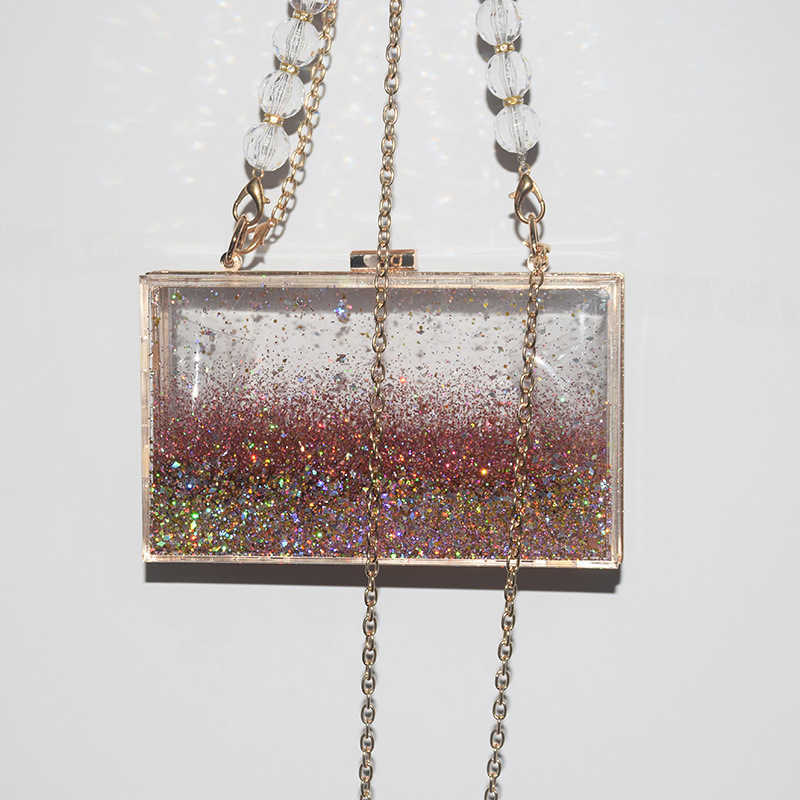 Dinner Banquet Clutch Bag Clear acrylic Quicksand liquid small square bag hand-beaded handbag Q240228