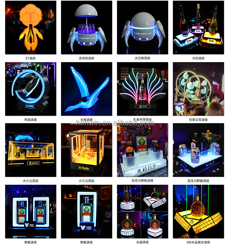 LED Vodka Bottle Presenter VIP Service Tray Glowing Neon Letter B Sign Glorifier for Nightclub Bar Party