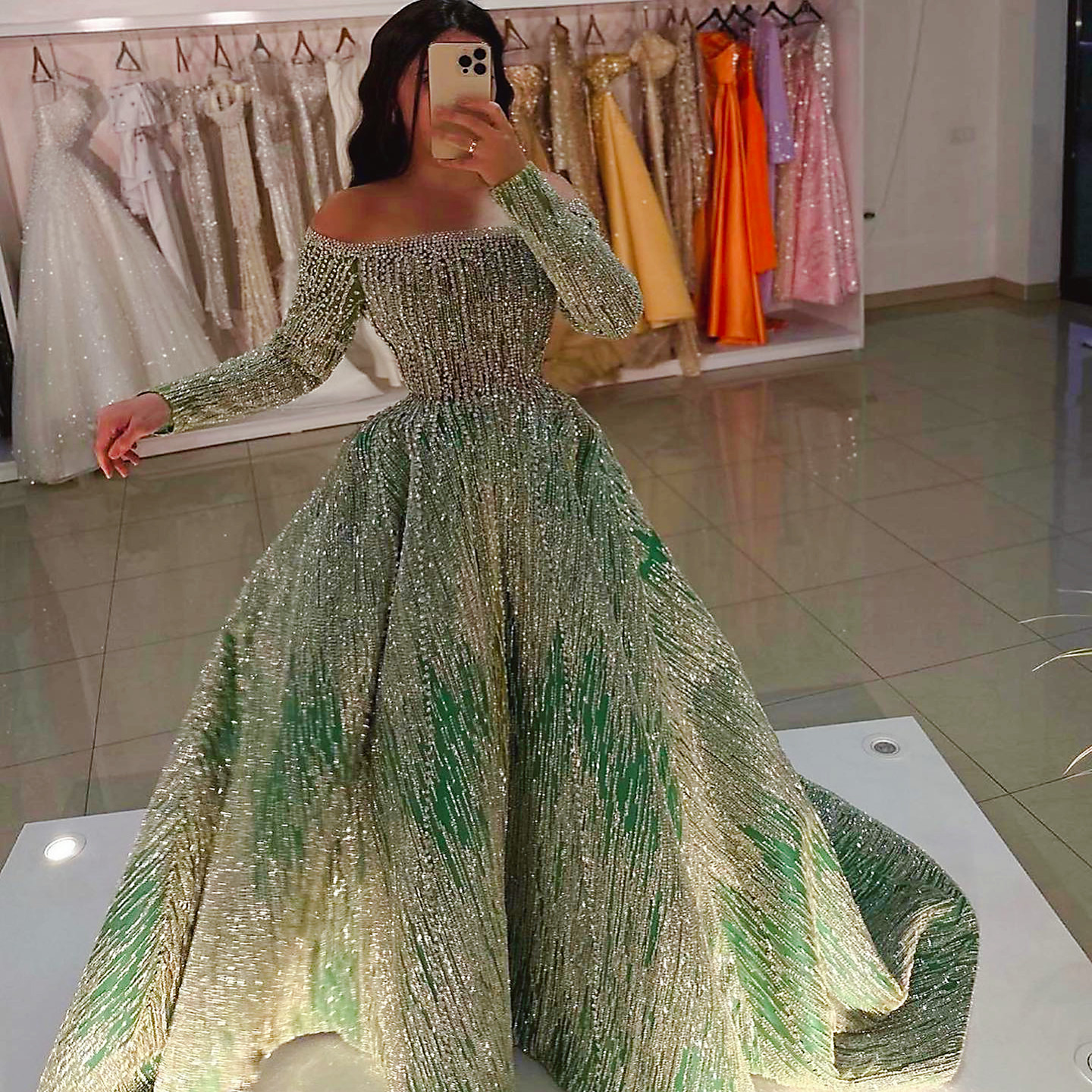 Green Ebi Aso Dark A E Prom Dress Crystals Beaded Evening Formal Party Second Reception Th Birthday Engagement Gowns Dresses Robe De Soiree Zj Es 6660