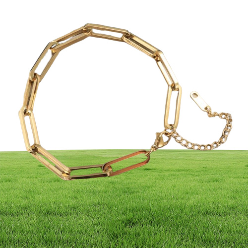 Link Chain ZMFashion Paperclip Cuban Bracelet For Women Men Stainless Steel Rectangle Link Bracelets Anklet Jewelry Whole Gif