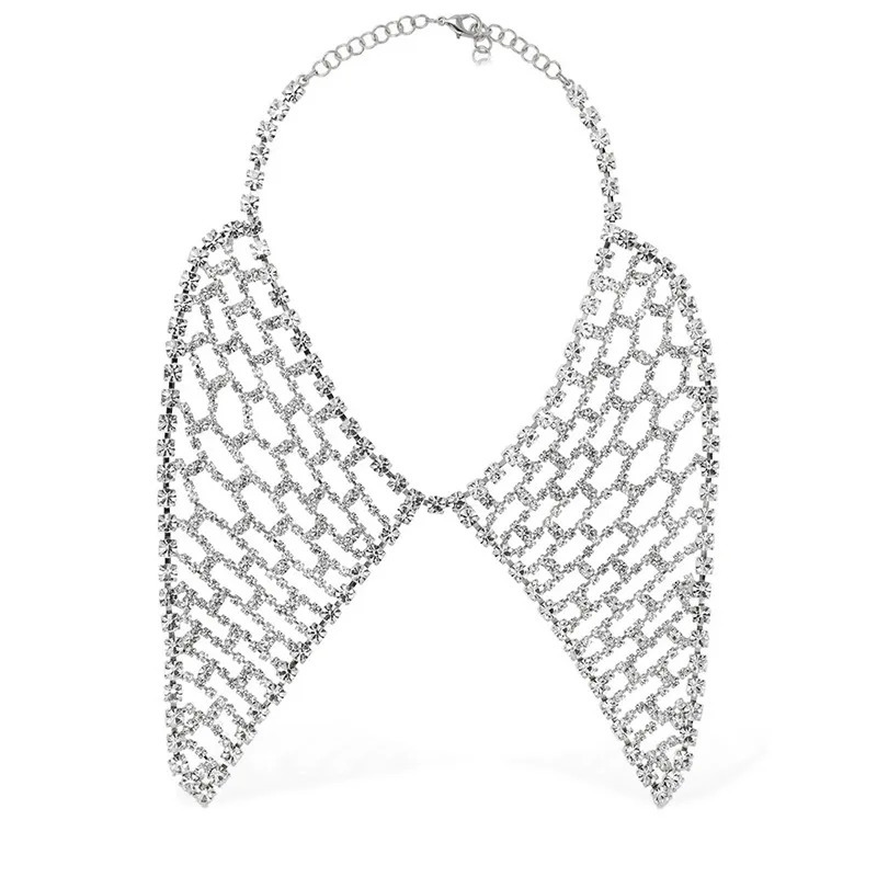 Novelly Rhinestone Hollow Mesh Bow Tie Collar Body Necklace Wedding Jewelry for Women Crystal Geometric Necktie Necklace Collar 240223