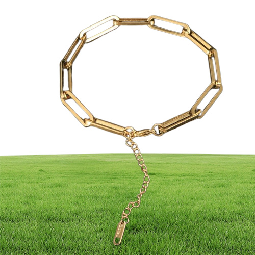 Link Chain ZMFashion Paperclip Cuban Bracelet For Women Men Stainless Steel Rectangle Link Bracelets Anklet Jewelry Whole Gif