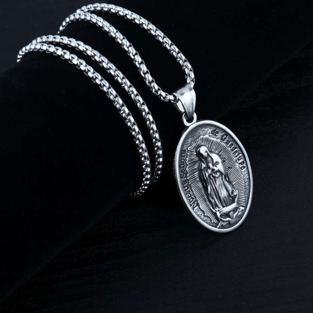 Wolf Tide New Jewelry Virgin Mary Oval 3d Pendant Necklace Antique Silver Color With Steel Chain Christian Religious Jewelry Accessories Wholesale Col