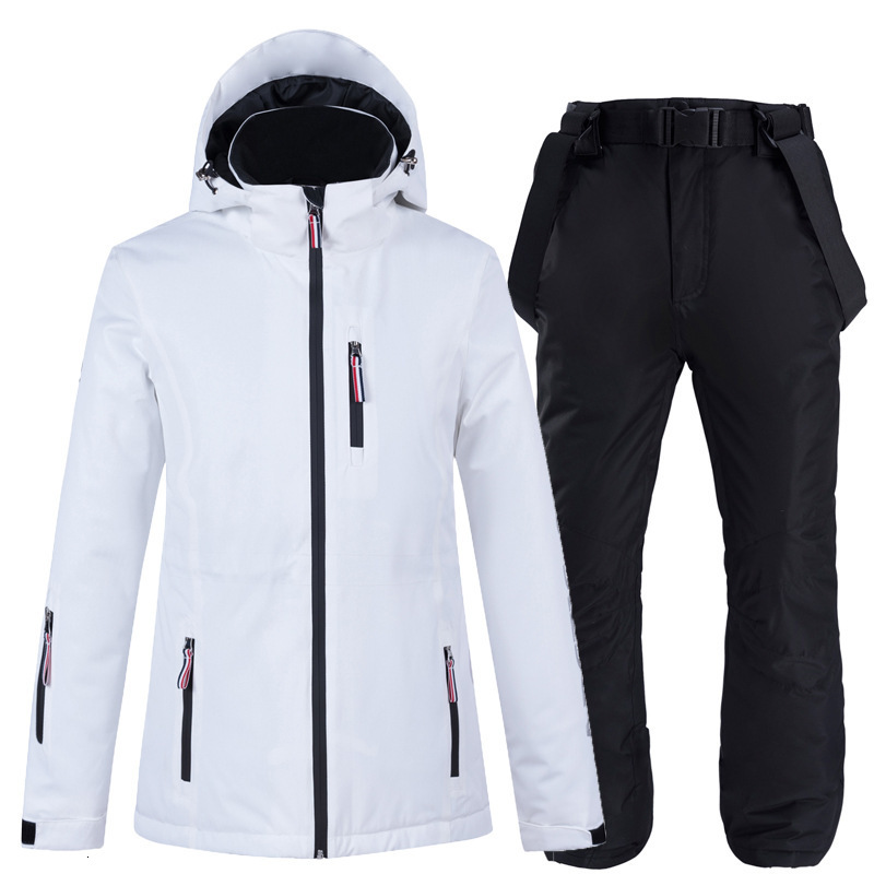 -30 Pure Color Ski Suit For Women Windproof Waterproof Snowboard Jacket Sets Winter Snow Costumes Ski Jacket + Strap Snow Pants 220121