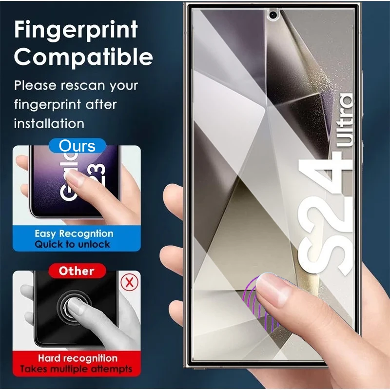 3Pack HD Tempered Glass Fingerprint Unlock Film For Samsung Galaxy S25 S24 Ultra S23 S22 S21 Plus Note20 Screen Protector 0.18MM White Edge Full Glue 
