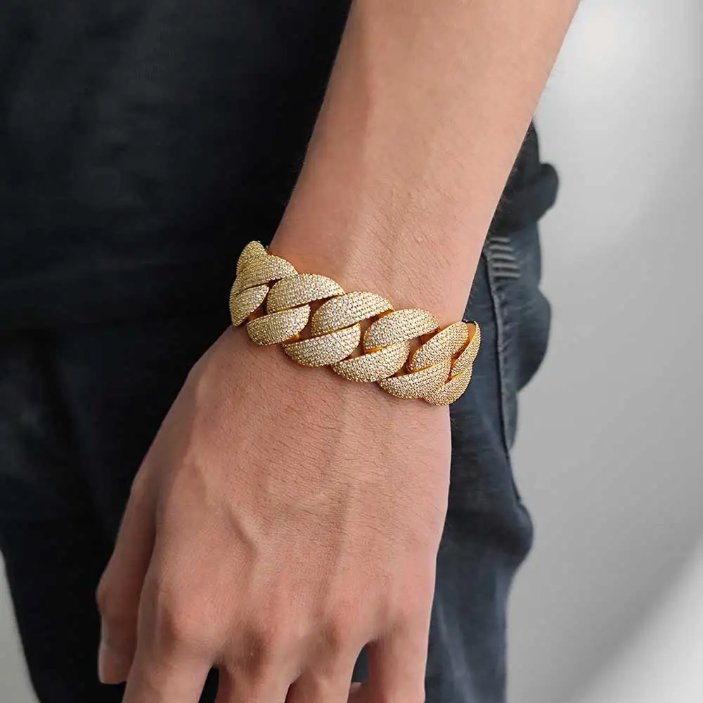 Hip Hop Jewelry Mens 22MM 6 Row Heavy Cuban Bracelet Bling Iced Out Box Buckle Copper Setting 5A Cubic Zirconia Bracelets 240226
