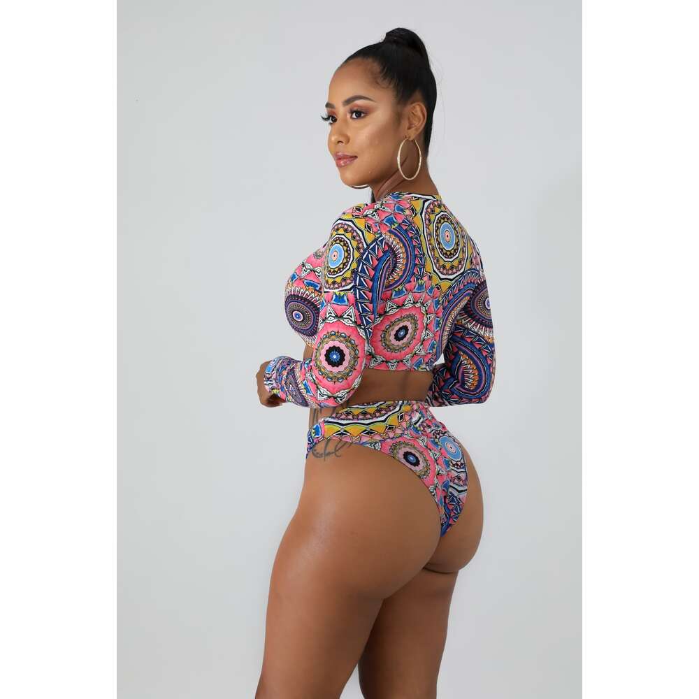 2024 New Long Sleeved Zipper Bikini High Waist Women's Split Conservative Sunscreen Beach Swimsuit
