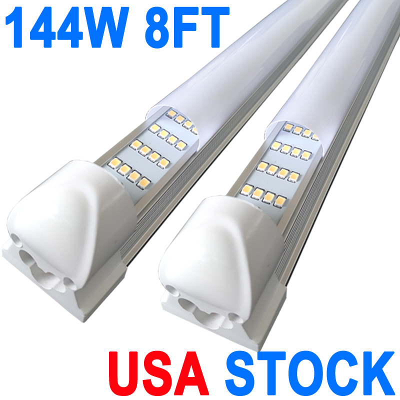 4-Rows 144 Watt LED Shop Lighting 8FT Grarage Lights Barbershop T8 Integrated Bulbs Warehouse Milky Cover 25 Pack 8Foot LED Ceiling Plug and Play Barn