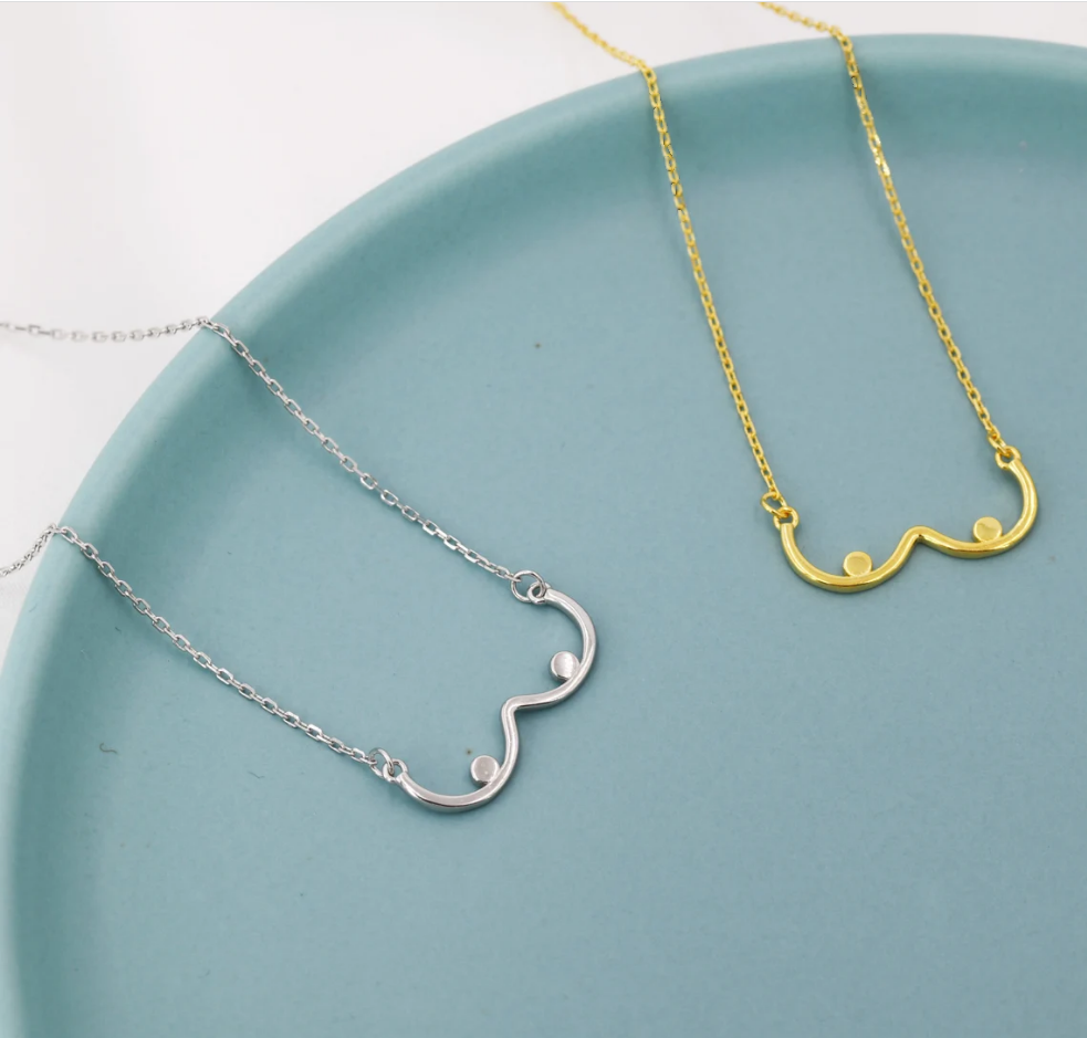 10PCS Female Sexy Breast Lactation Chain Necklace Feminist Artistic Body Chest Stainless Steel Sea Wave Shape Pendant Charm Chain Choker for Women Gir