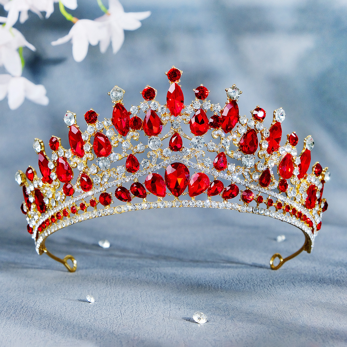 Luxury Diamond Inlaid Ruby Crown Crystals Bridal Crowns Headpieces Sparkle Beaded Tiaras For Women Party Ceremony Wedding Brides Hair Accessories