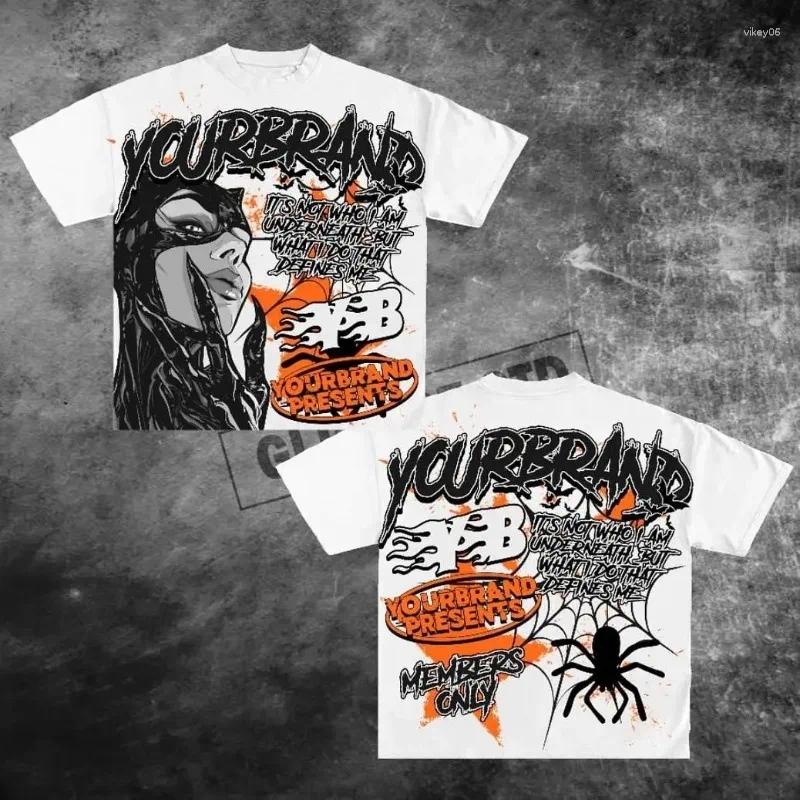 Men's T Shirts American Print Vintage Y2k Tops Oversized T-shirt Couples Goth Women Clothes Harajuku Gothic Graphic Cotton Material