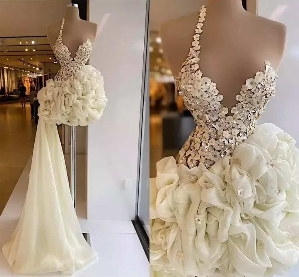 White Ruffles Short Dresses Mini Prom Dress Beading Lace Sequins With Detachable Train Evening Dresses Ball Dresses Custom