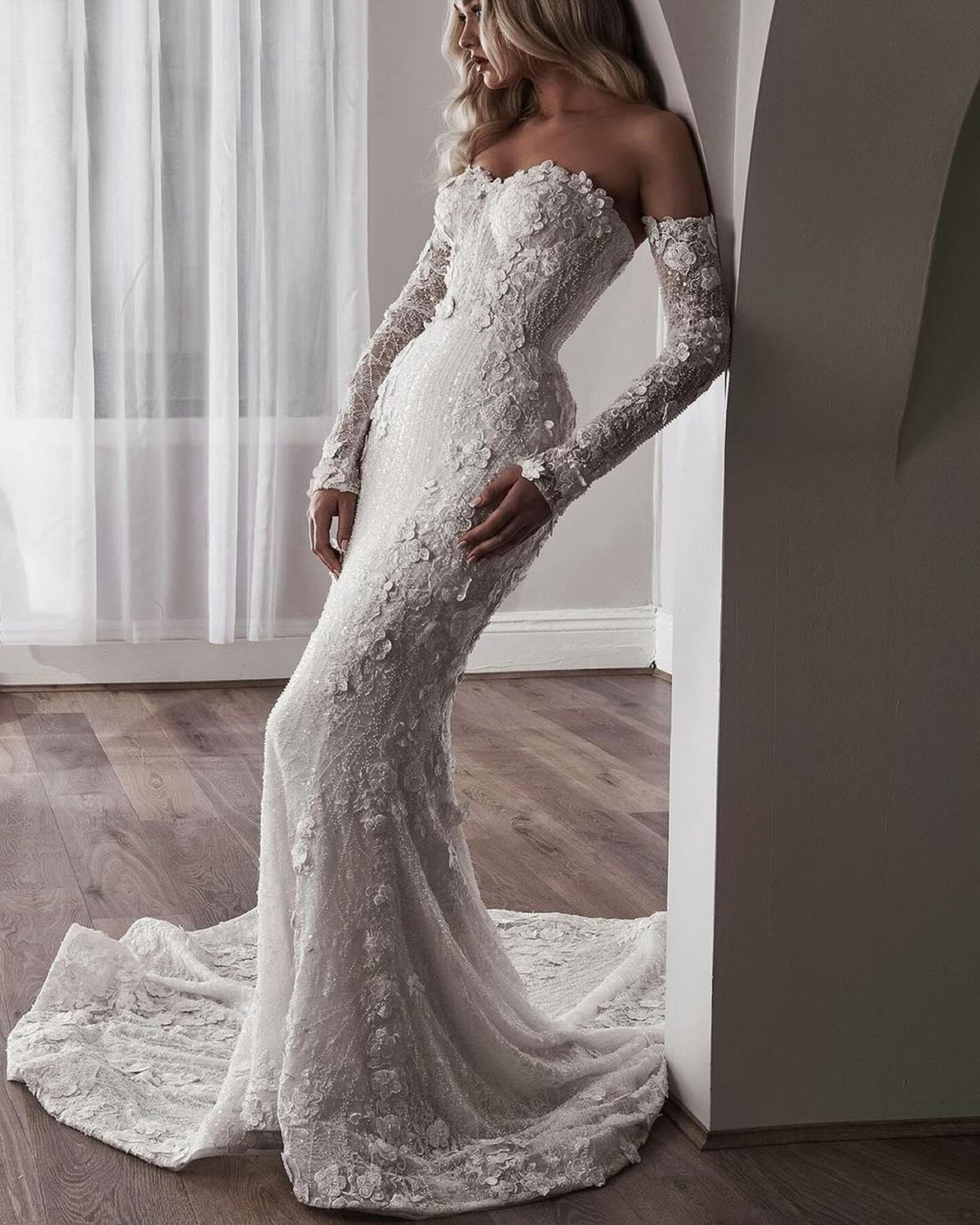 Mermaid Wedding Vintage Dress Sweetheart Neck Removable Sleeves Bridal Gowns Appliques Sequins Sweep Train Dresses Custom Made Vestidos De Novia Es