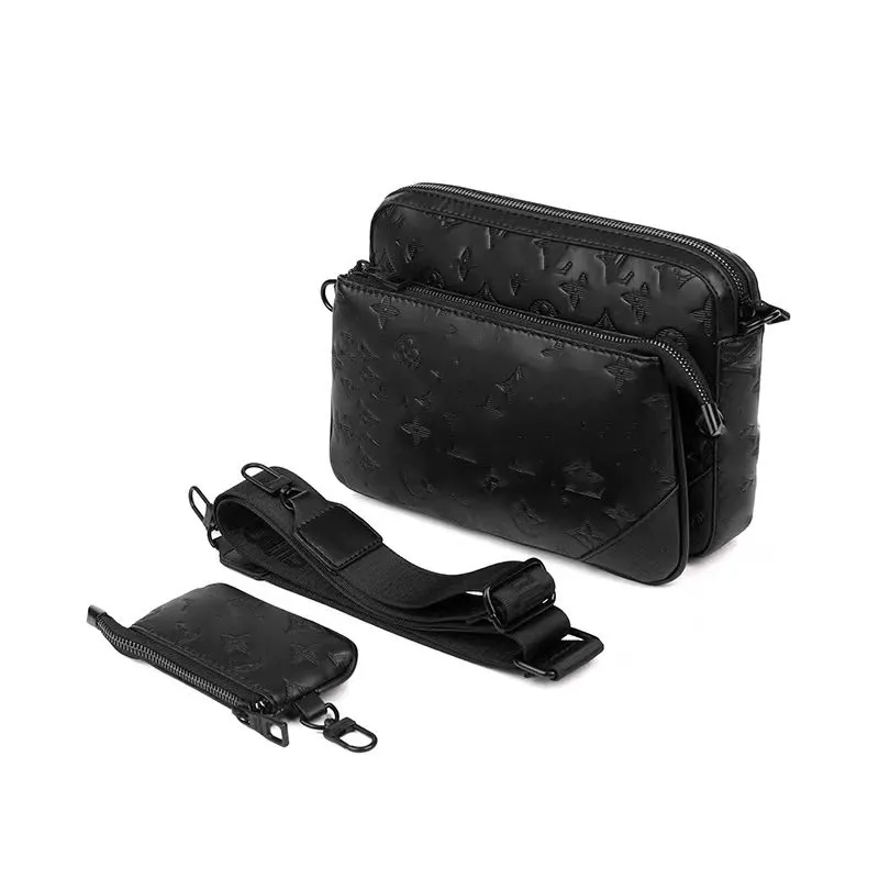 2025 New men's bag, Cellphone Bags, briefcase 3-piece set, high-end black embossed high-quality single shoulder crossbody bag