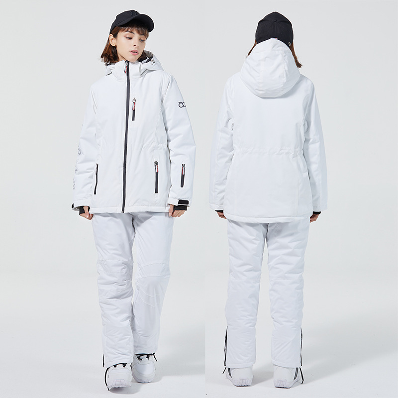 -30 Pure Color Ski Suit For Women Windproof Waterproof Snowboard Jacket Sets Winter Snow Costumes Ski Jacket + Strap Snow Pants 220121