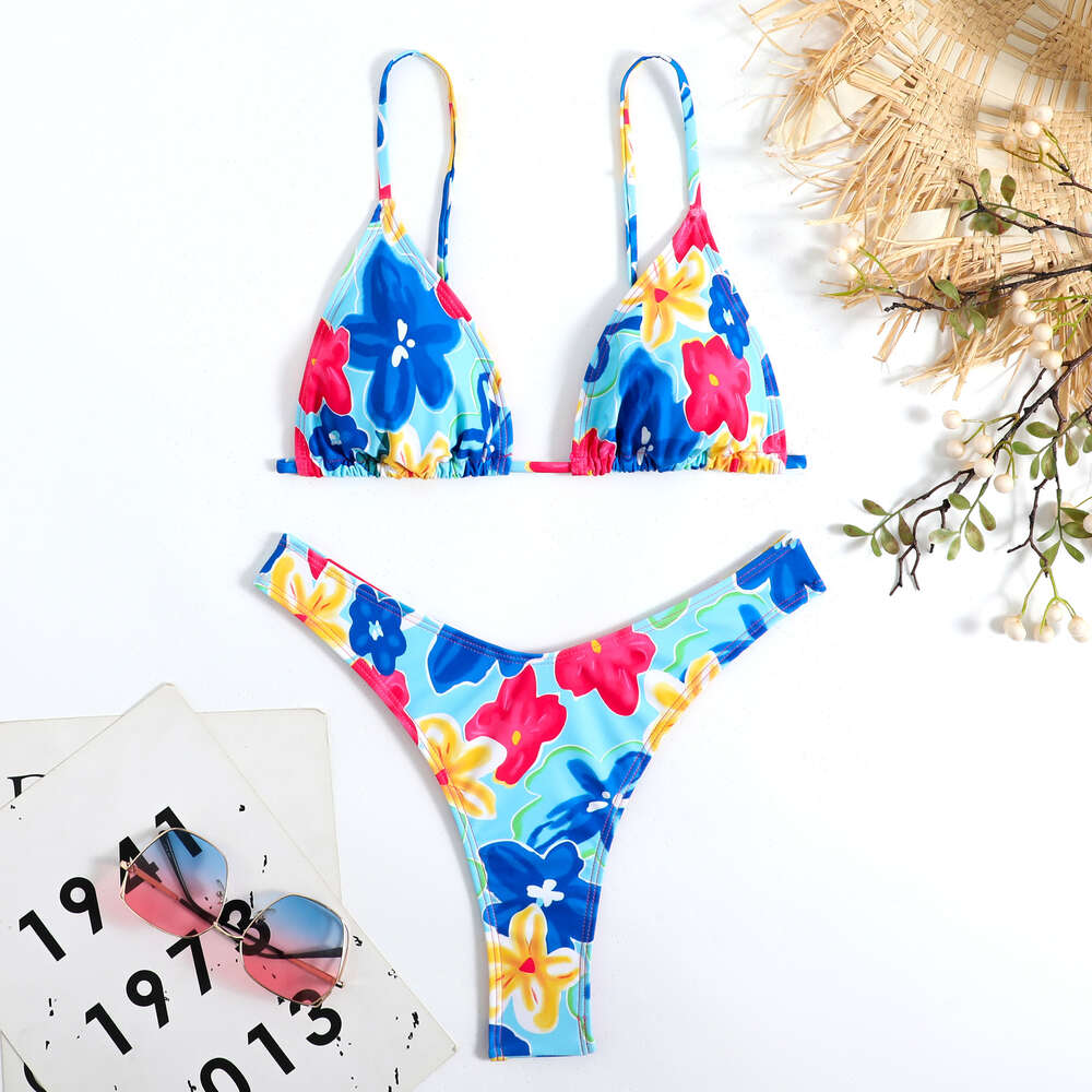 2024 New Bikini Three Piece Set Instagram Sexy Spicy Girl Backless Strap Printed Swimwear