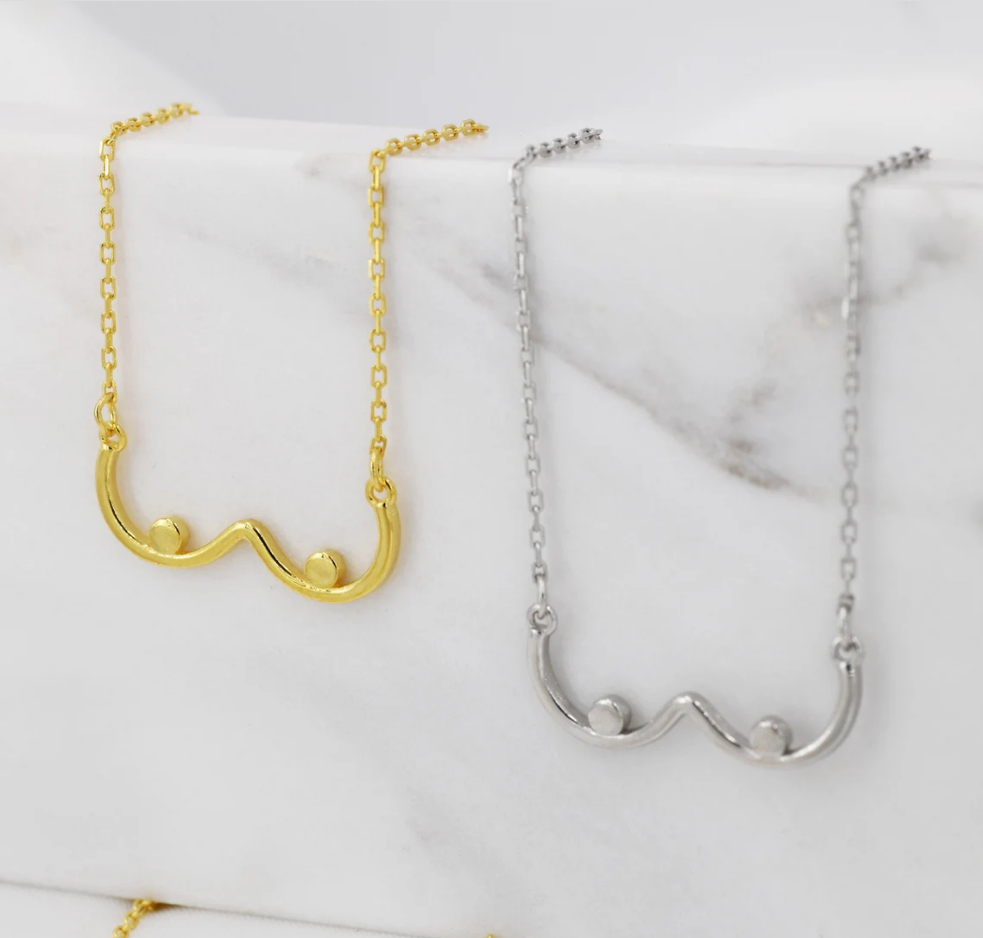 10PCS Female Sexy Breast Lactation Chain Necklace Feminist Artistic Body Chest Stainless Steel Sea Wave Shape Pendant Charm Chain Choker for Women Gir