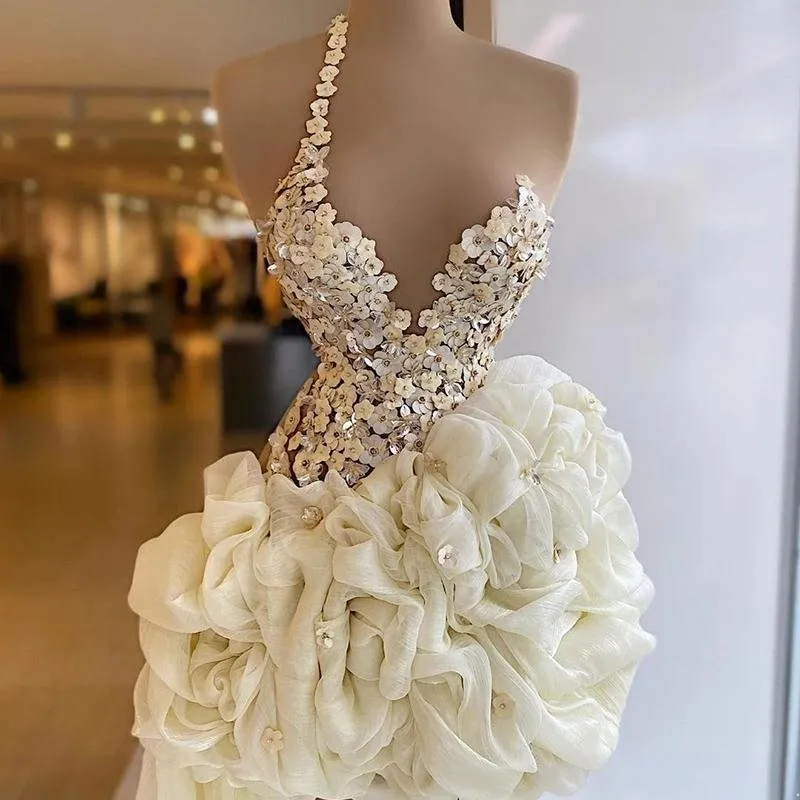 White Ruffles Short Dresses Mini Prom Dress Beading Lace Sequins With Detachable Train Evening Dresses Ball Dresses Custom