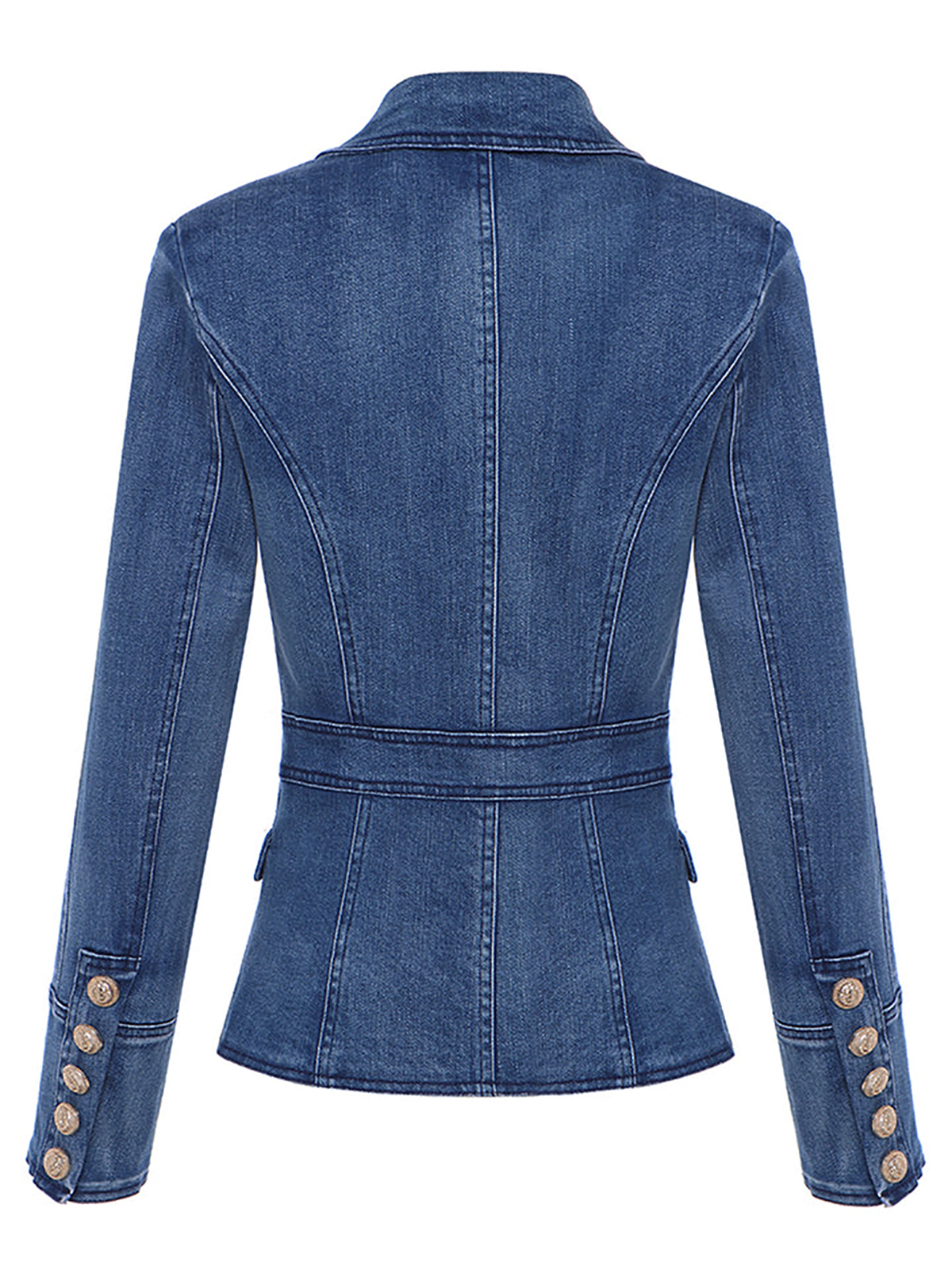Blue Denim Women Dress Custom Made Slim Fit Double Breasted Fashion Show Ladies Blazer Jacket Guest Wear One Piece