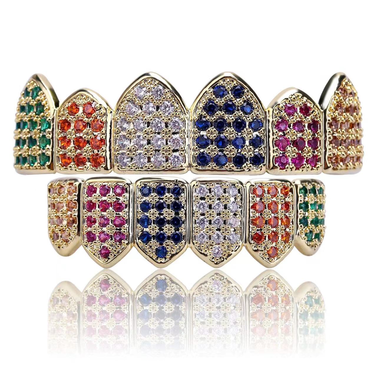 Moissanite 18K Gold Plated Hip Hop Grillz Top And Bottom Grills For Mouth Teeth 2 EXTRA Molding Bars Every Style