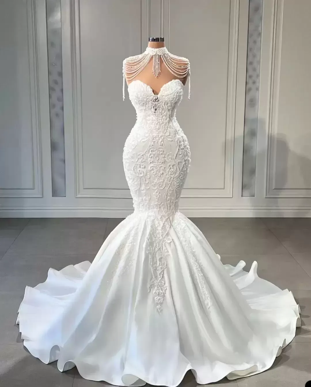 Mermaid Wedding Gorgeous Dresses Bridal Gown Off The Shoulder Sweetheart Necke Beading Sweep Train Satin Plus Size Vestidos De Sweeart