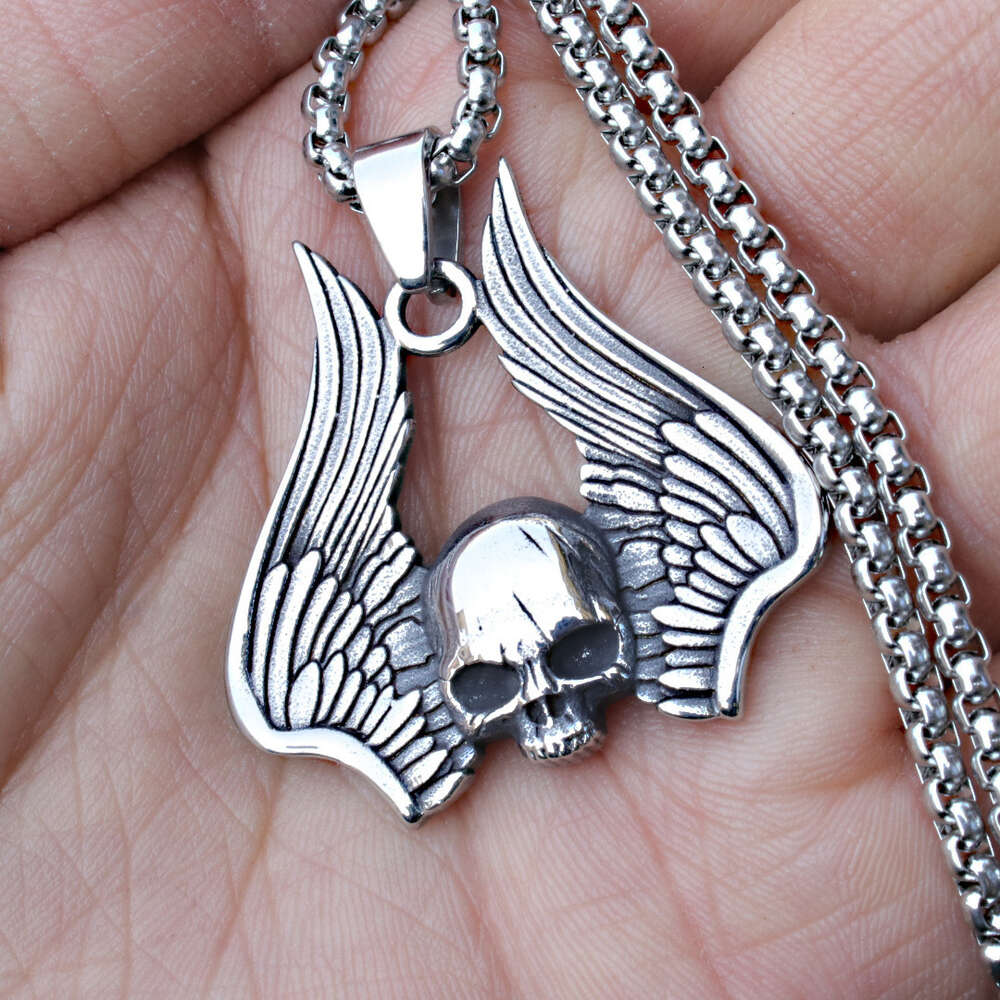Wolf Tide Angel Wings Cross Pendant Necklace With Titanium Stainless Steel Chain Personalized Collar Bijoux Rock Gothic Hip Hop Jewelry Accessories Wh