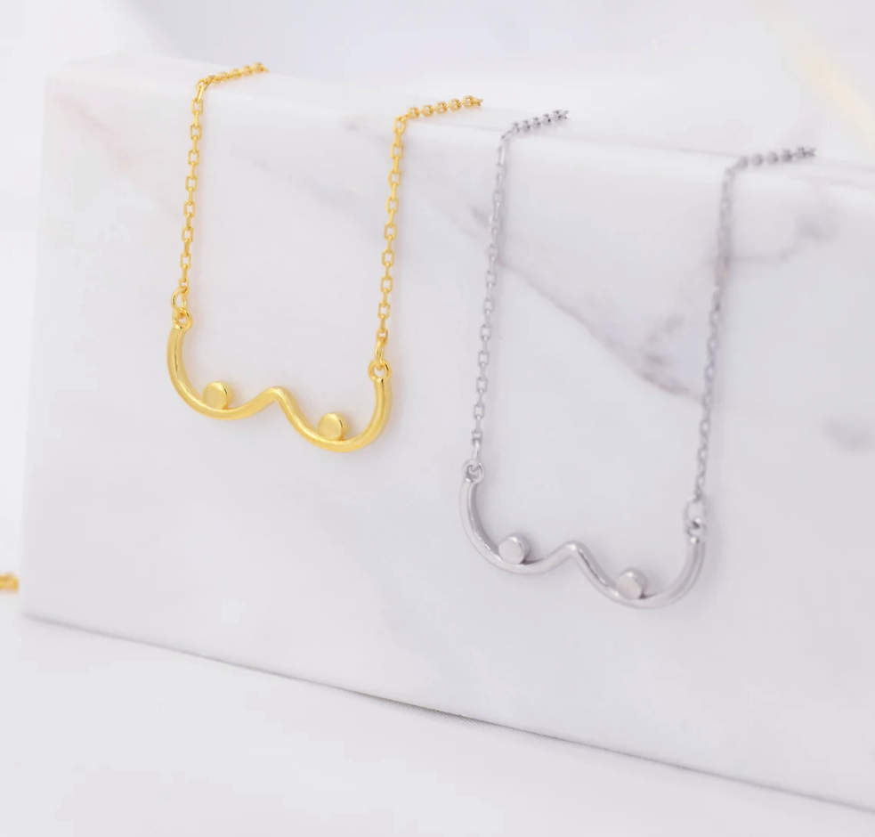 10PCS Female Sexy Breast Lactation Chain Necklace Feminist Artistic Body Chest Stainless Steel Sea Wave Shape Pendant Charm Chain Choker for Women Gir