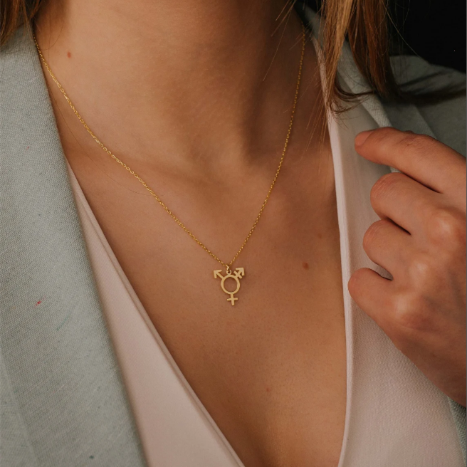 10PCS Transgender Symbol Pendant Necklace Male and Female Trans Gender Sign Stainless Steel Lgbt Queer Bisexual Lesbian Pride Gay Charm Chain Choker