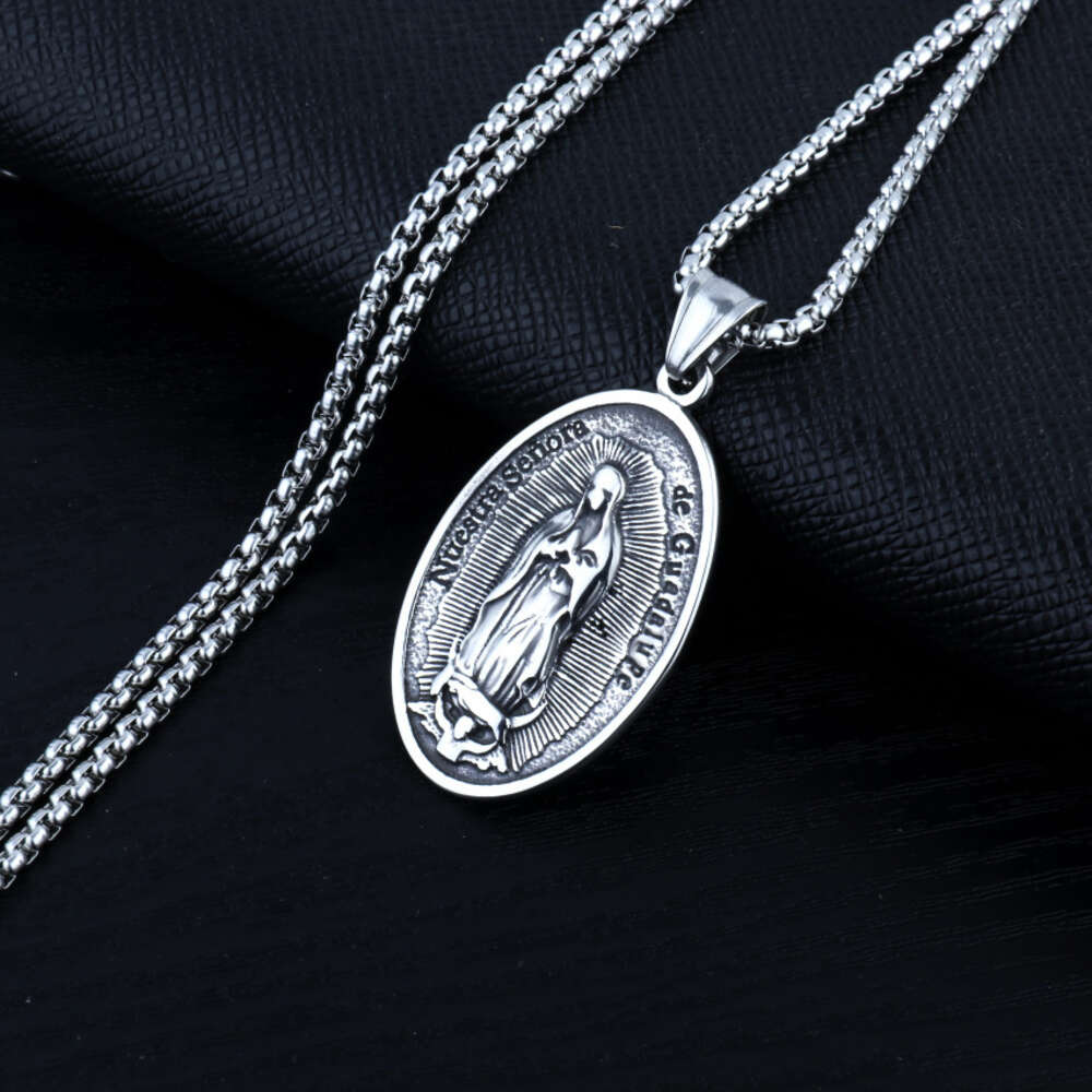 Wolf Tide New Jewelry Virgin Mary Oval 3d Pendant Necklace Antique Silver Color With Steel Chain Christian Religious Jewelry Accessories Wholesale Col