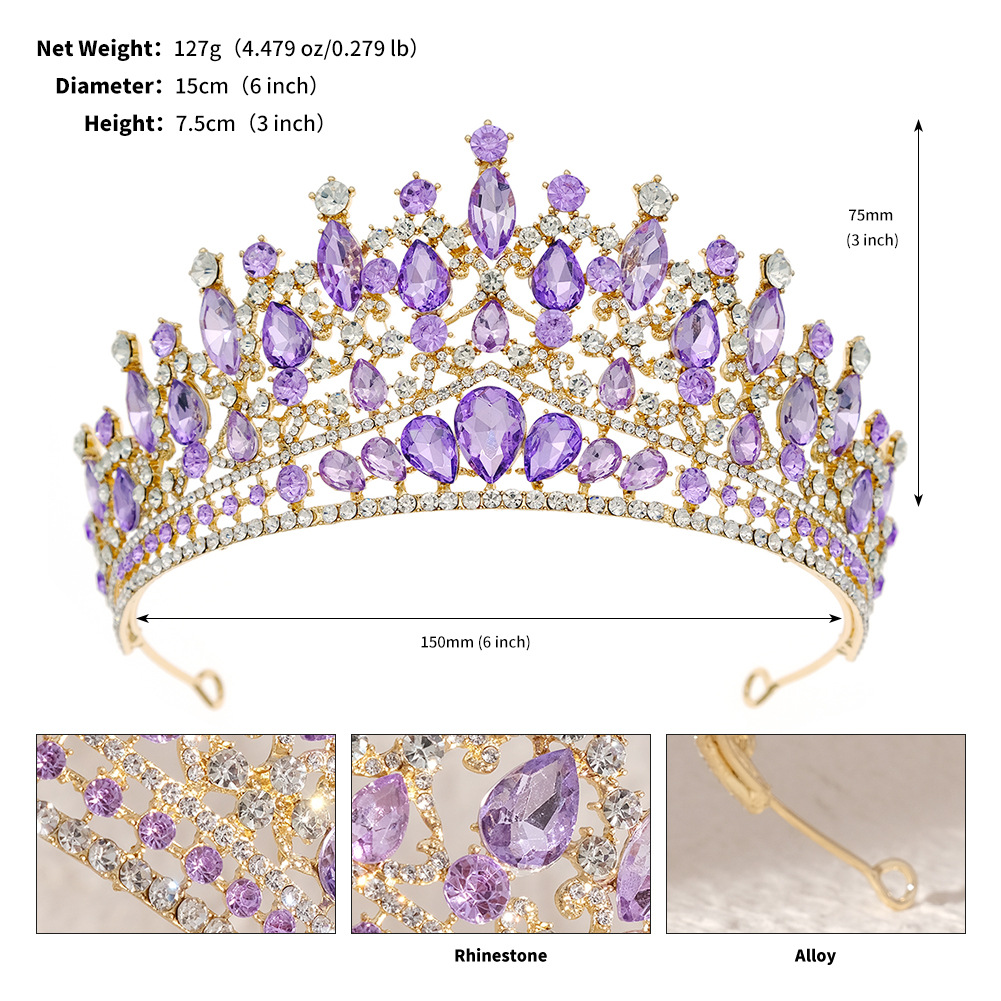 Luxury Diamond Inlaid Ruby Crown Crystals Bridal Crowns Headpieces Sparkle Beaded Tiaras For Women Party Ceremony Wedding Brides Hair Accessories