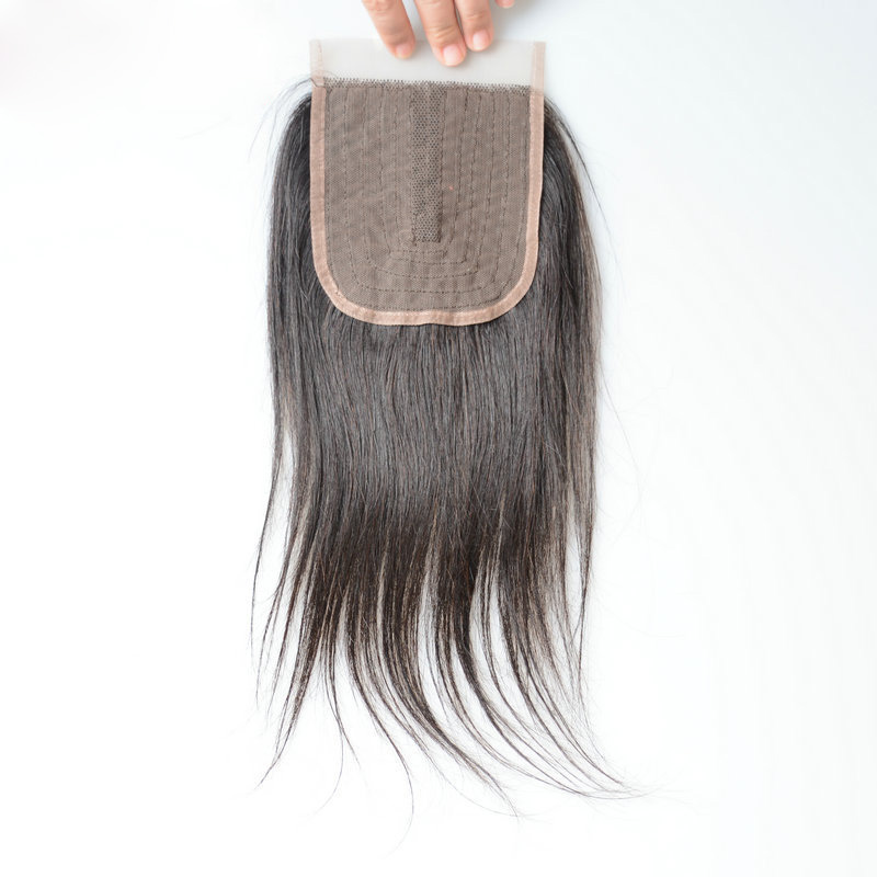 T Part 4X4 Lace Closure With 3 Bundles Peruvian Brazilian 100% Human Hair Wefts With 4X1 Closure Middle Part Straight