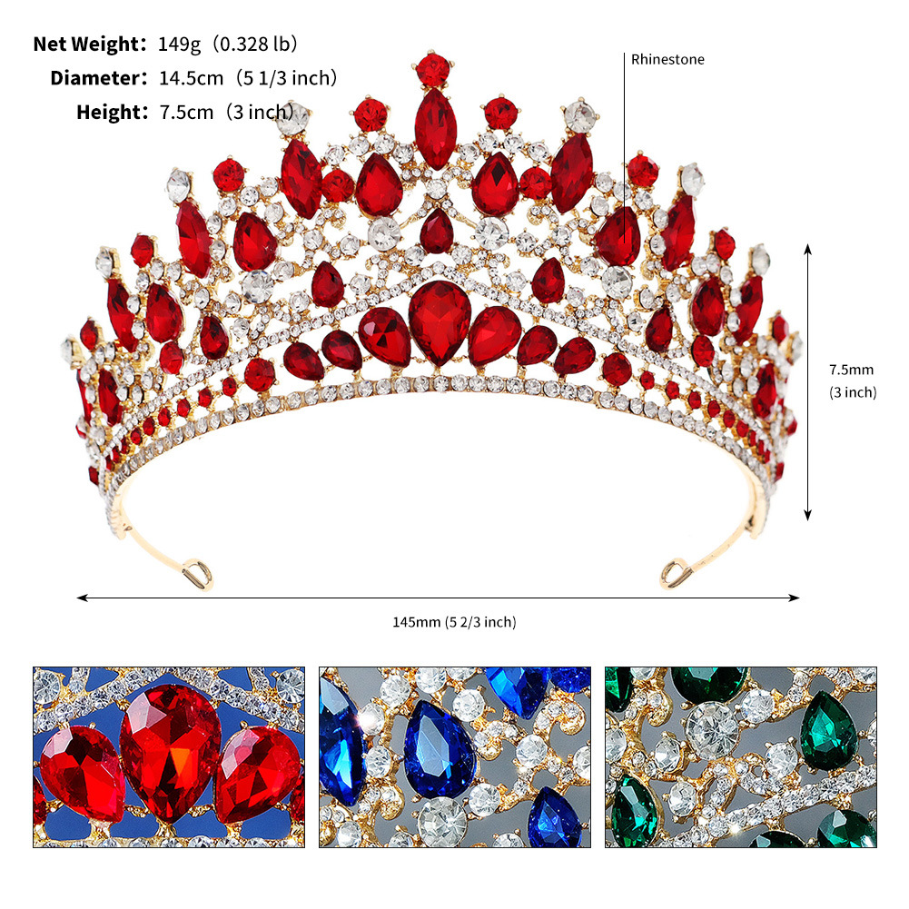 Luxury Diamond Inlaid Ruby Crown Crystals Bridal Crowns Headpieces Sparkle Beaded Tiaras For Women Party Ceremony Wedding Brides Hair Accessories