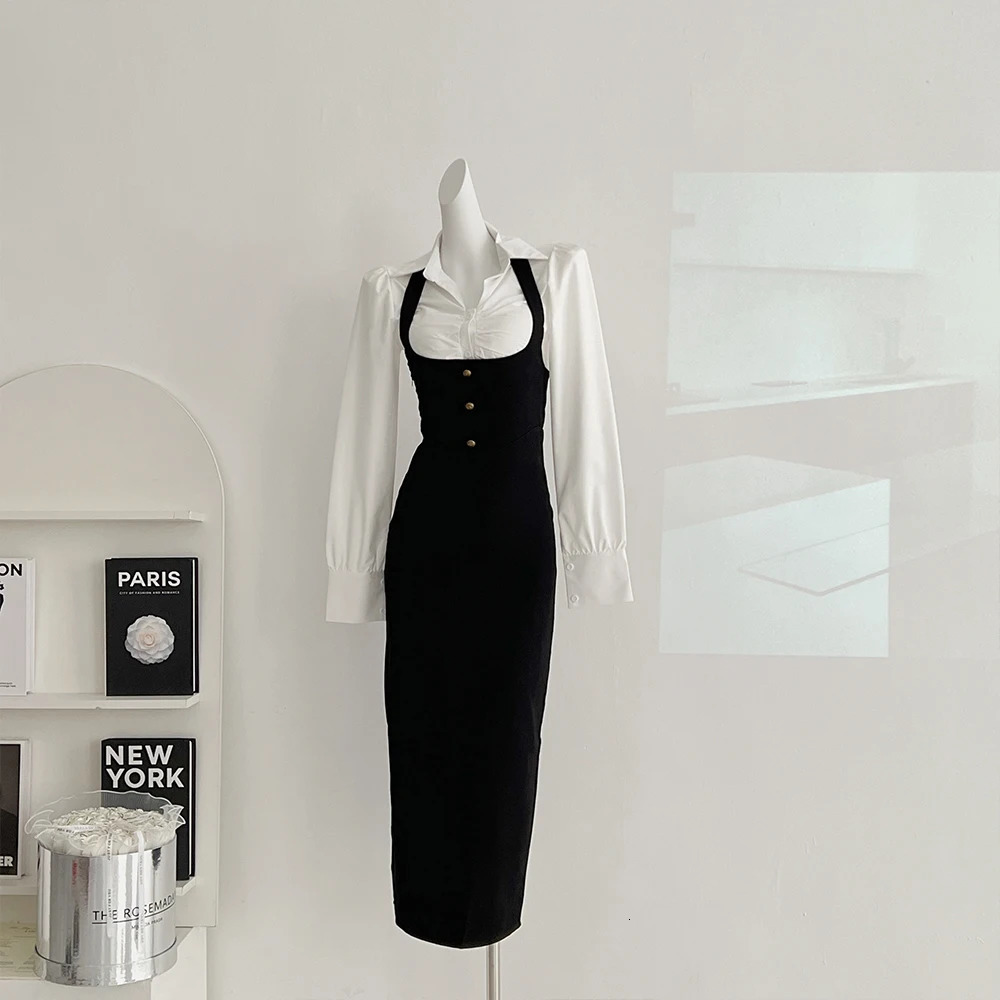 UNXX Spring ThreePiece Suit Halter Neck Long Dress with Jacket and Longsleeve Shirt Fashion Female Office Lady 240226wtt