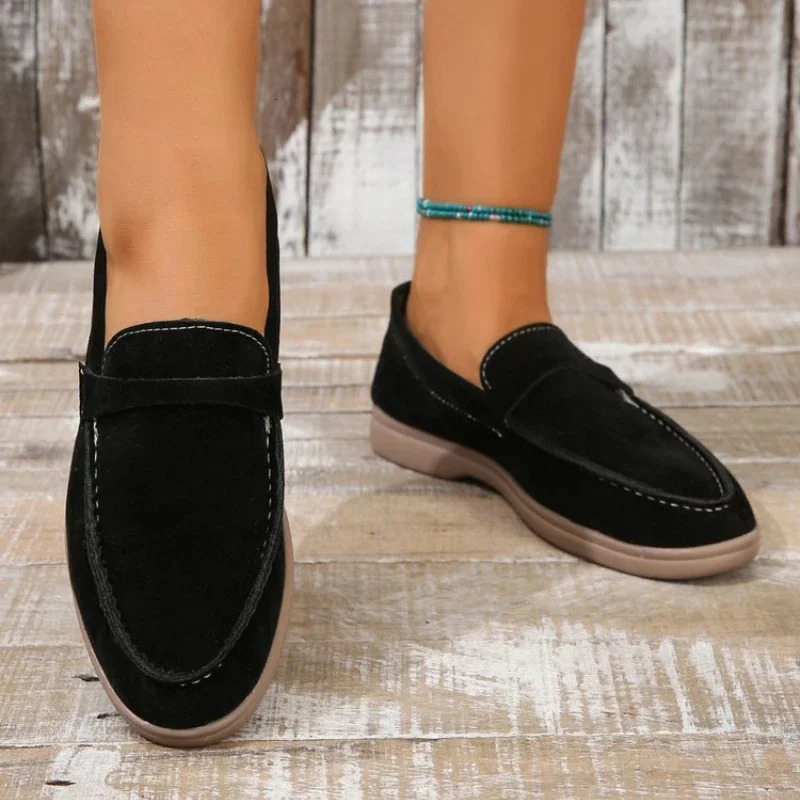 Genuine Leather Nude Suede Flat Shoes Women Loafers Summer Walk Moccasin Metal Lock Tassel Soft Sole Mules Causal Slip on Shoes 240226