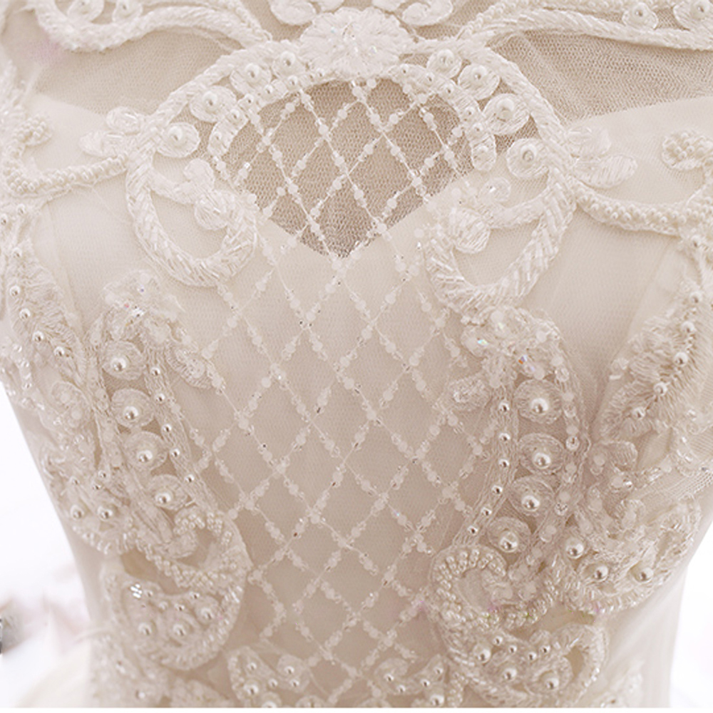 Alonlivn Classic Hollow Beading Pearls High Collar A-Line Wedding Dress Sleeveless Embroidery Lace Bridal Gowns Can Be customized