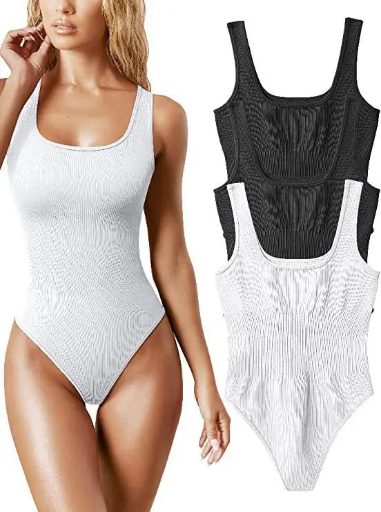 Seamless Bodysuit Shapewear Women Square Neck Tummy Control Thong Body Shaper Sexy Ribbed Tank Tops Slimming Jumpsuit 240220