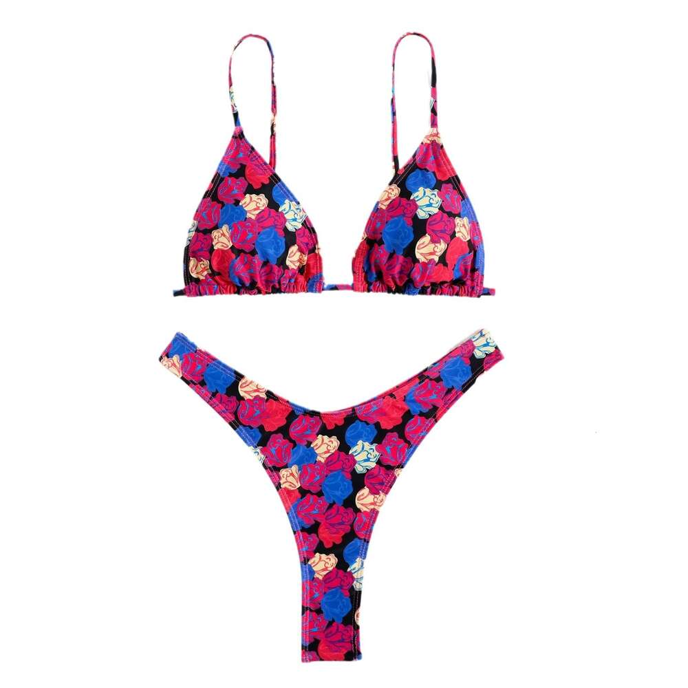 2024 New Bikini Three Piece Set Instagram Sexy Spicy Girl Backless Strap Printed Swimwear