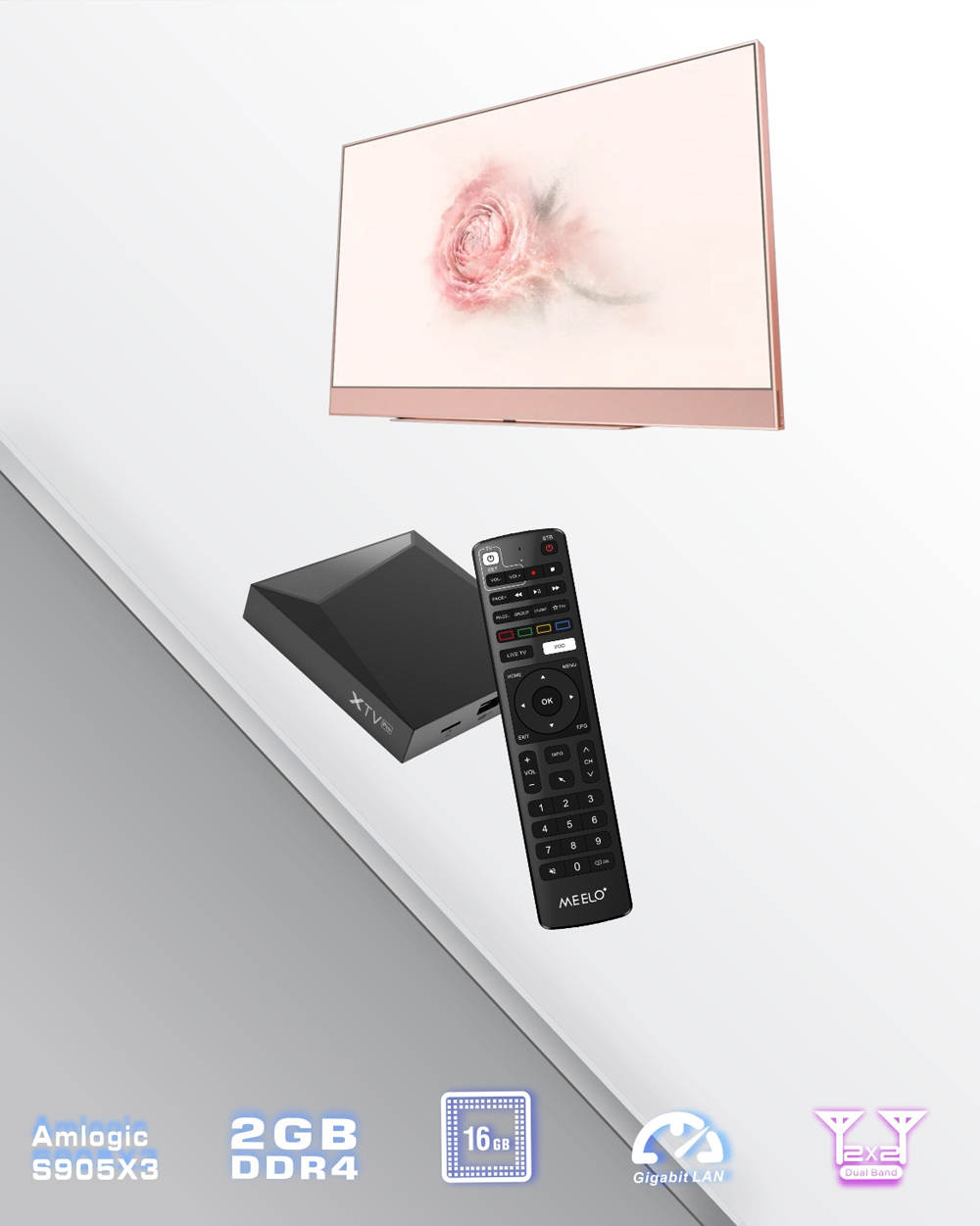 MEELO PLUS XTV Pro Stalker Android 9.0 Smart Tv Box 2GB 16GB Amlogic S905X3 5G Dual Wifi XTREAM Codes Set Top Box 1000M LAN 4K HD Media Player