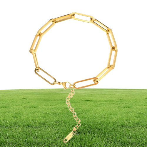Link Chain ZMFashion Paperclip Cuban Bracelet For Women Men Stainless Steel Rectangle Link Bracelets Anklet Jewelry Whole Gif