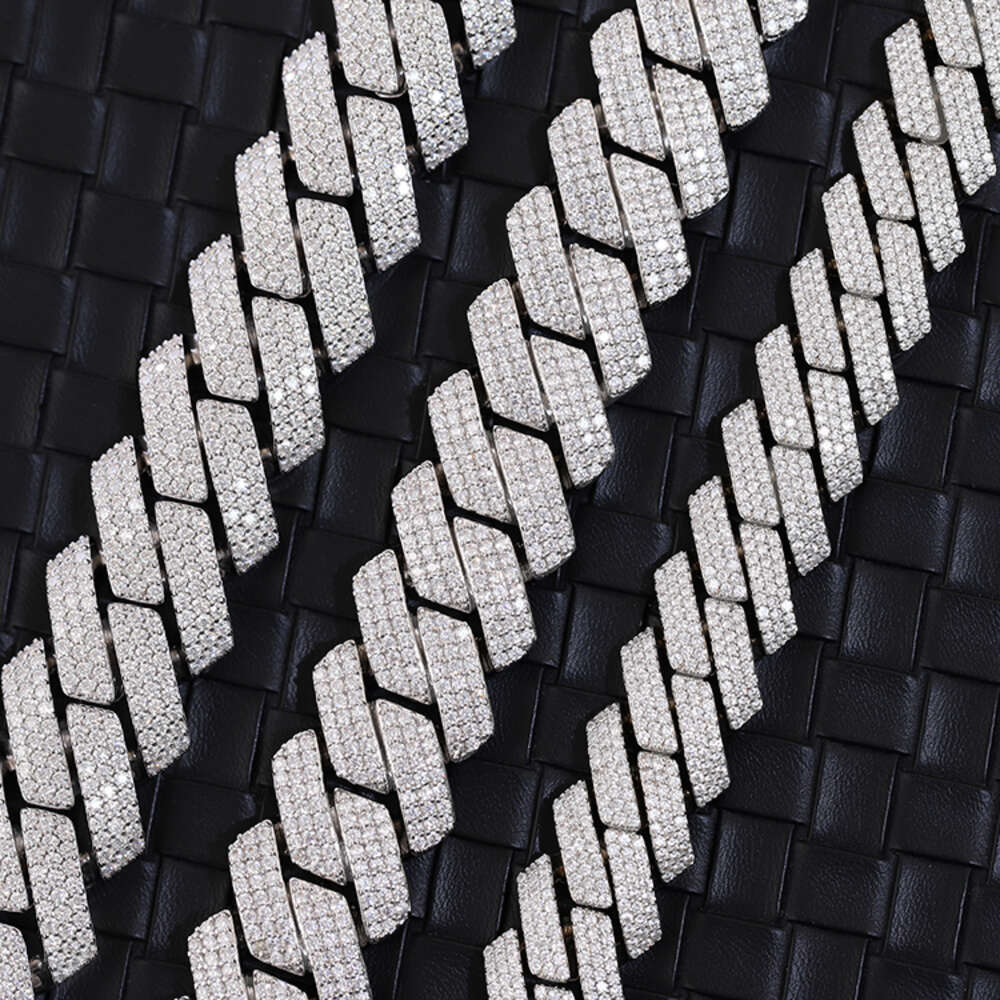 Pass Diamond Tester Gra Moissanite Diamond 15mm 20mm Wide 3rows 925 Solid Silver Cuban Link Chain for Rapper Hip Hop Necklace