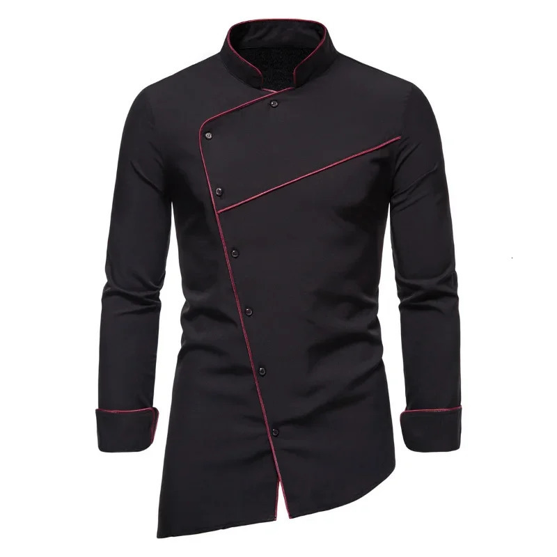 Spring and Autumn Mens Longsleeved Shirts Fashion Standup Collar Diagonal Buttons Shirt Business Casual 240227