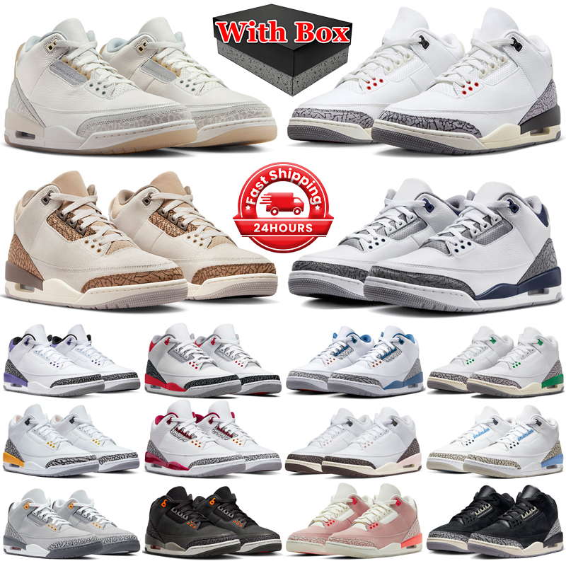 With box 3s jumpman 3 basketball shoes men women White Cement Reimagined Ivory Midnight Navy Palomino Wizards Fire Red Fear mens trainers sports outdoors sneakers
