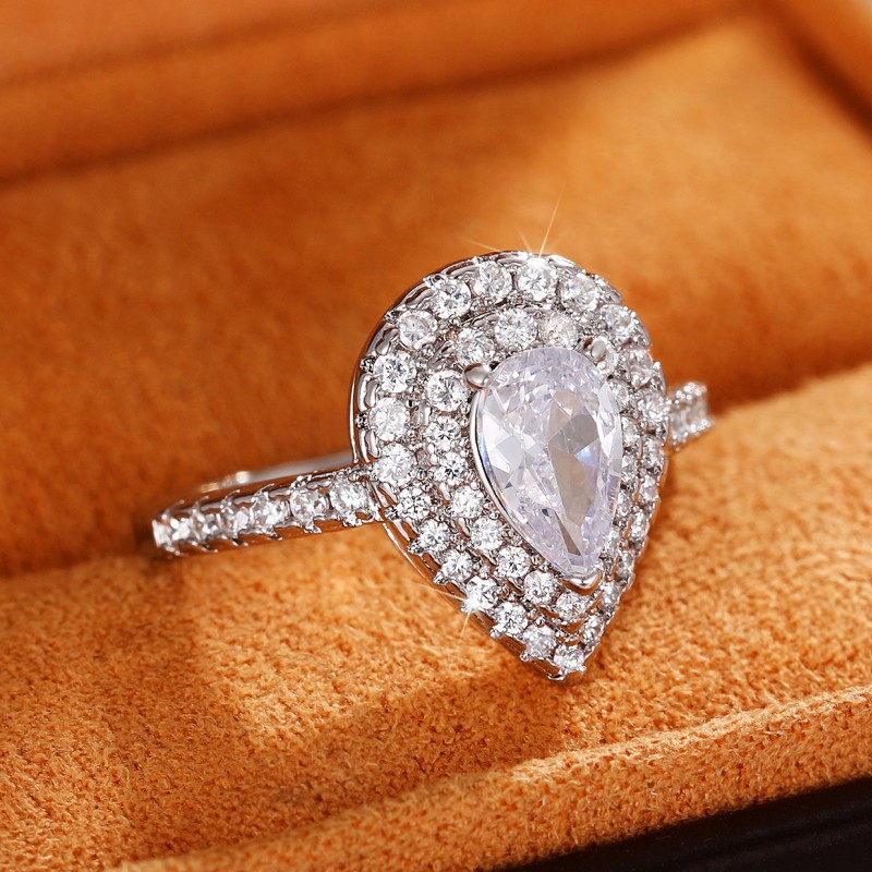 Ship Sterg Sier Wedding Rings: Water Drop White Topaz Gemstones CZ Dia Ring