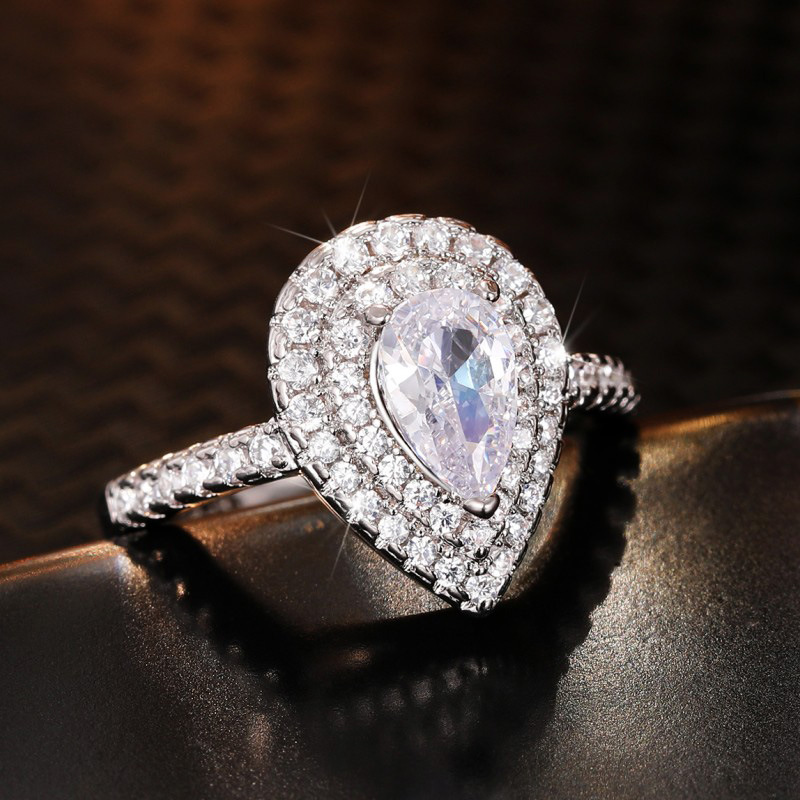 Ship Sterg Sier Wedding Rings: Water Drop White Topaz Gemstones CZ Dia Ring