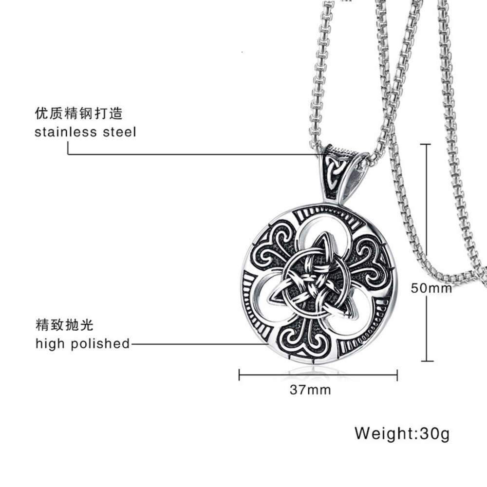 Celtic Trinity Knot Circle Tag Pendant Necklace Triquetra Symbol Round Charm With Stainless Steel Chain Punk Irish Concentric Knot Jewelry Accessories