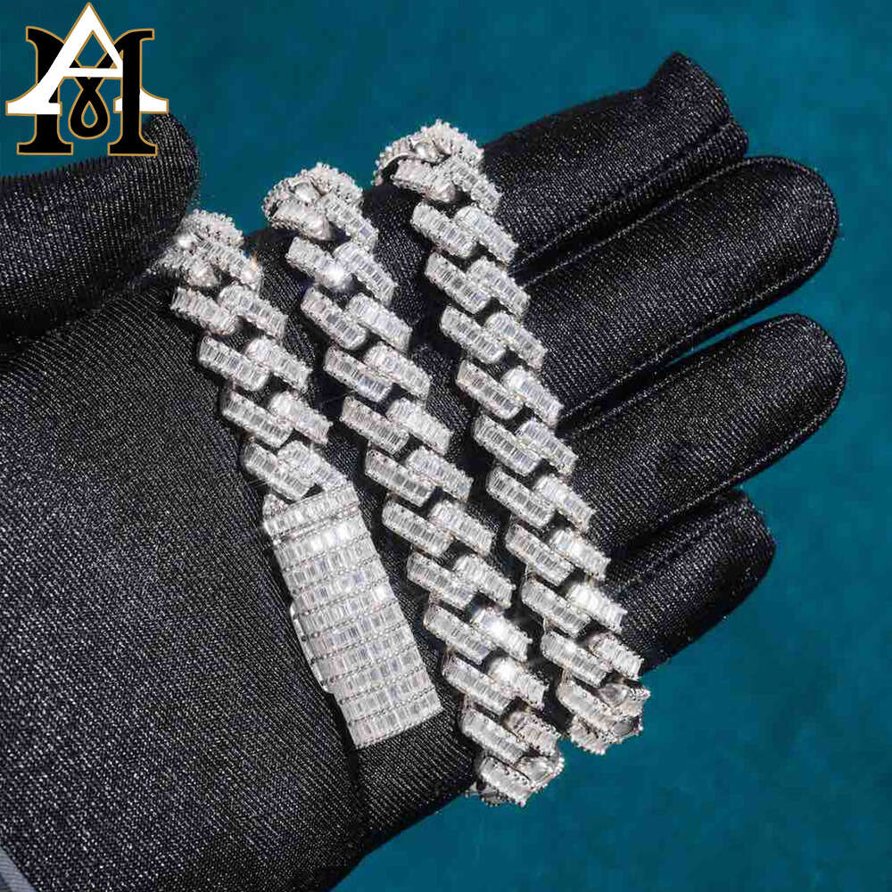 Necklace moissanite chain cuban link chainFine Jewelry 13mm Baguette Cuban Link Chain Iced Out 925 Silver Hip Hop Vvs Diamond