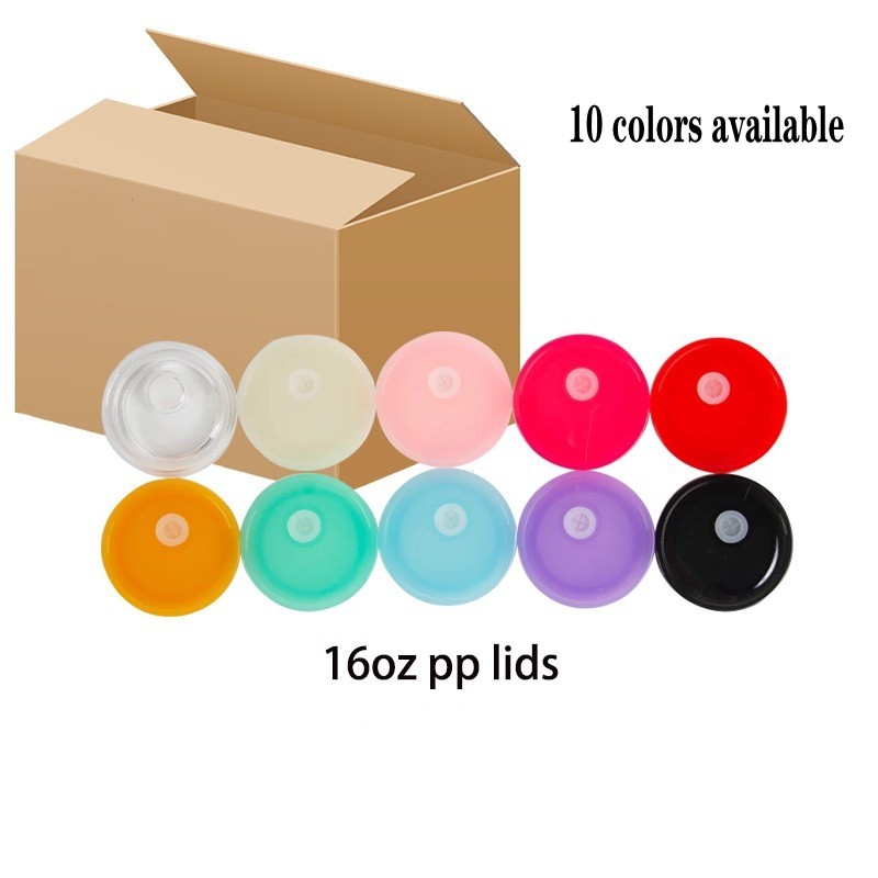 Replaced Colored Plastic Lids for 16oz Tumbler Blank Clear Frosted Glass Mason Jar Libby Can Cooler Cola Beer Food Cans 5 Colors FY5564 JY22
