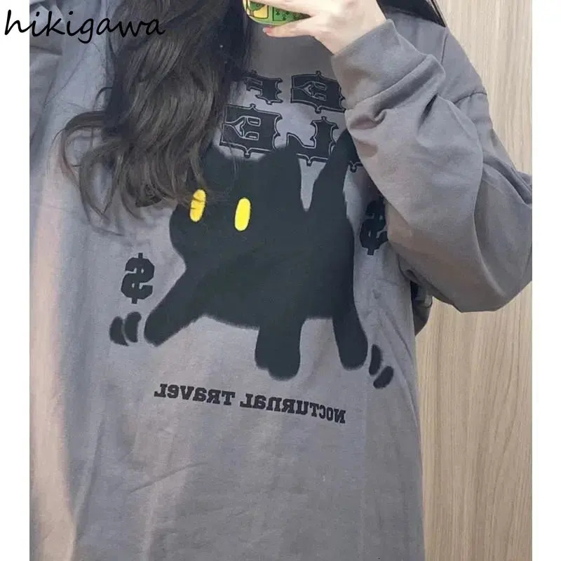 Blusas Mujer De Moda Vintage Anime Print T-shirt Women Casual Long Sleeve T Shirts Y2k Tops Korean Fashion Oversized Tshirt 240228