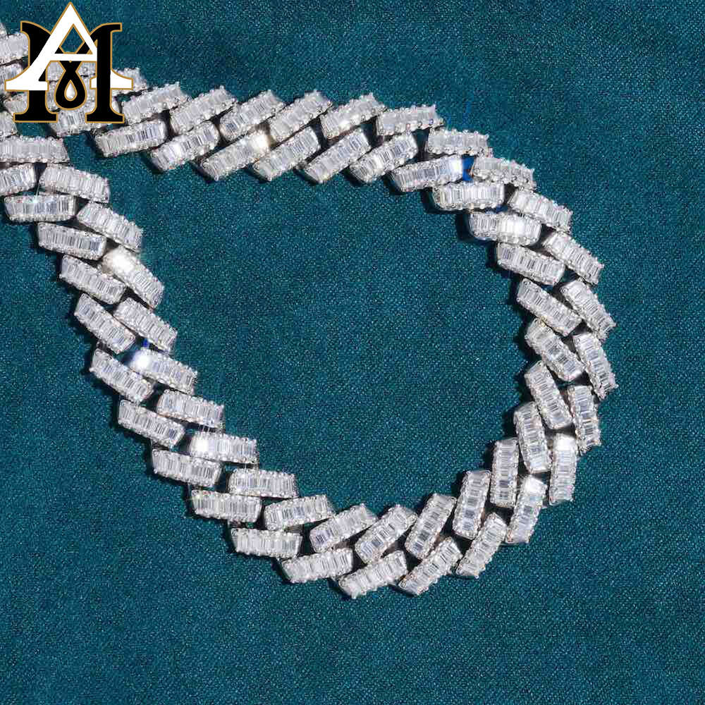 Necklace moissanite chain cuban link chainFine Jewelry 13mm Baguette Cuban Link Chain Iced Out 925 Silver Hip Hop Vvs Diamond